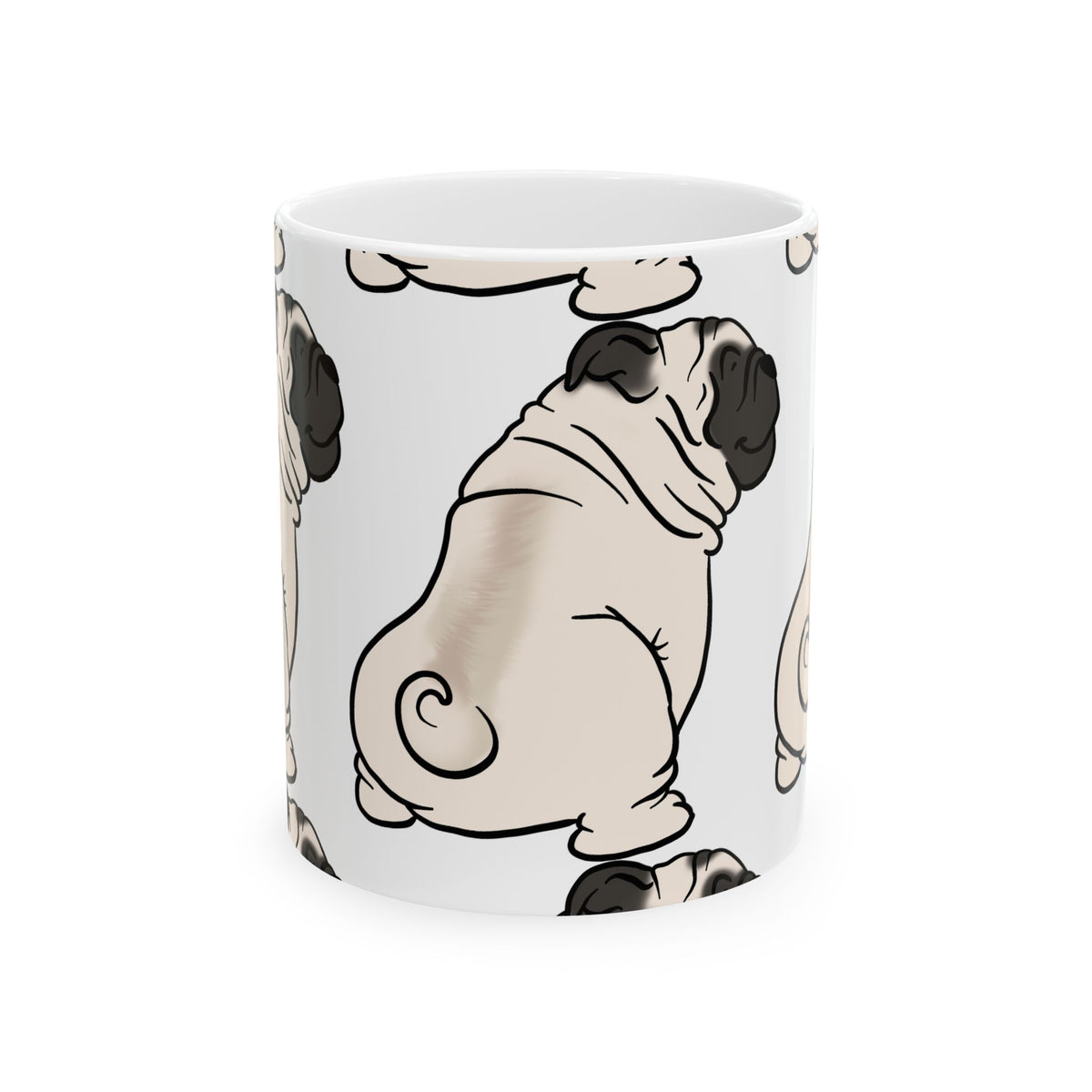 Pug Pattern Ceramic Mug — Cute Wrinkled Pug Coffee Cup 11oz   Item #906837