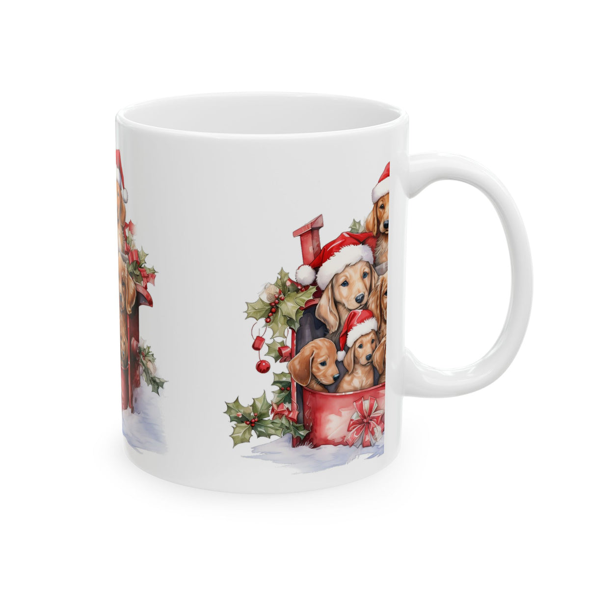 Christmas Puppy Mug – Festive Labrador Puppies in Santa Hats 11oz   Item #197973