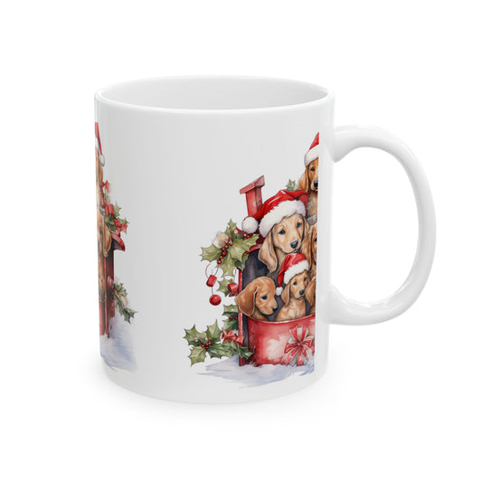 Christmas Puppy Mug – Festive Labrador Puppies in Santa Hats 11oz   Item #197973