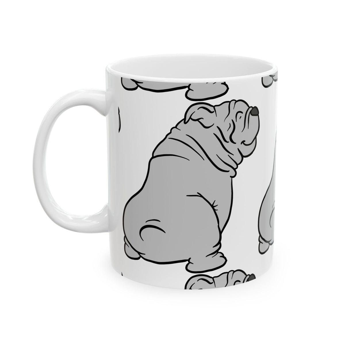Bulldog Pattern Ceramic Mug — Cute Wrinkled Bulldog Coffee Cup 11oz   Item #400694