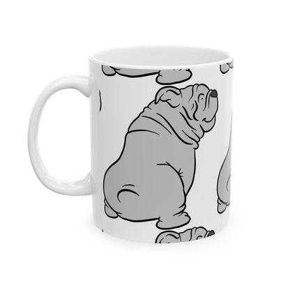 Bulldog Pattern Ceramic Mug — Cute Wrinkled Bulldog Coffee Cup 11oz   Item #400694