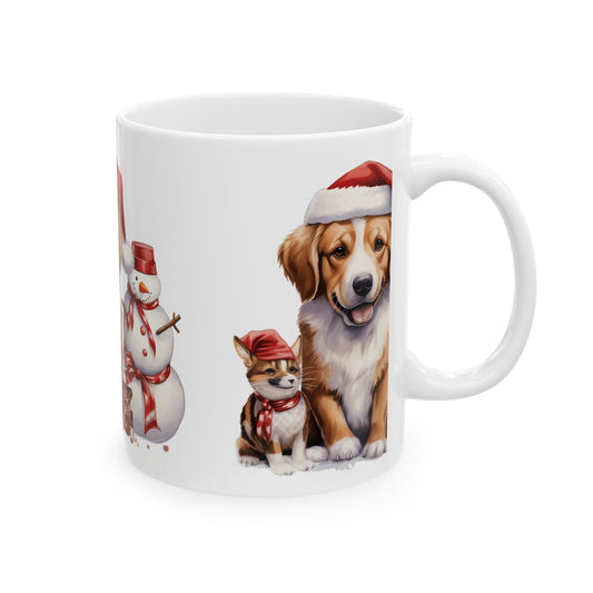 Christmas Dog Ceramic Mug – Festive Puppy with Snowman and Holiday Gifts  11oz   Item #810851