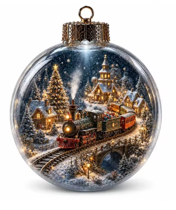 Santa's Creations Acrylic Christmas Train Ball Ornament With Light