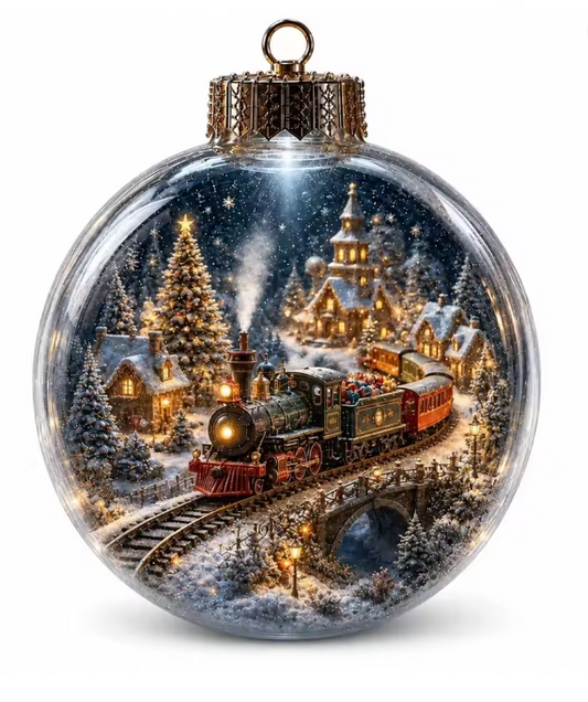 Santa's Creations Acrylic Christmas Train Ball Ornament With Light