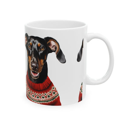 Dachshund in Christmas Sweater Ceramic Mug – Festive Dog Lover Coffee Cup 11oz   Item #102323