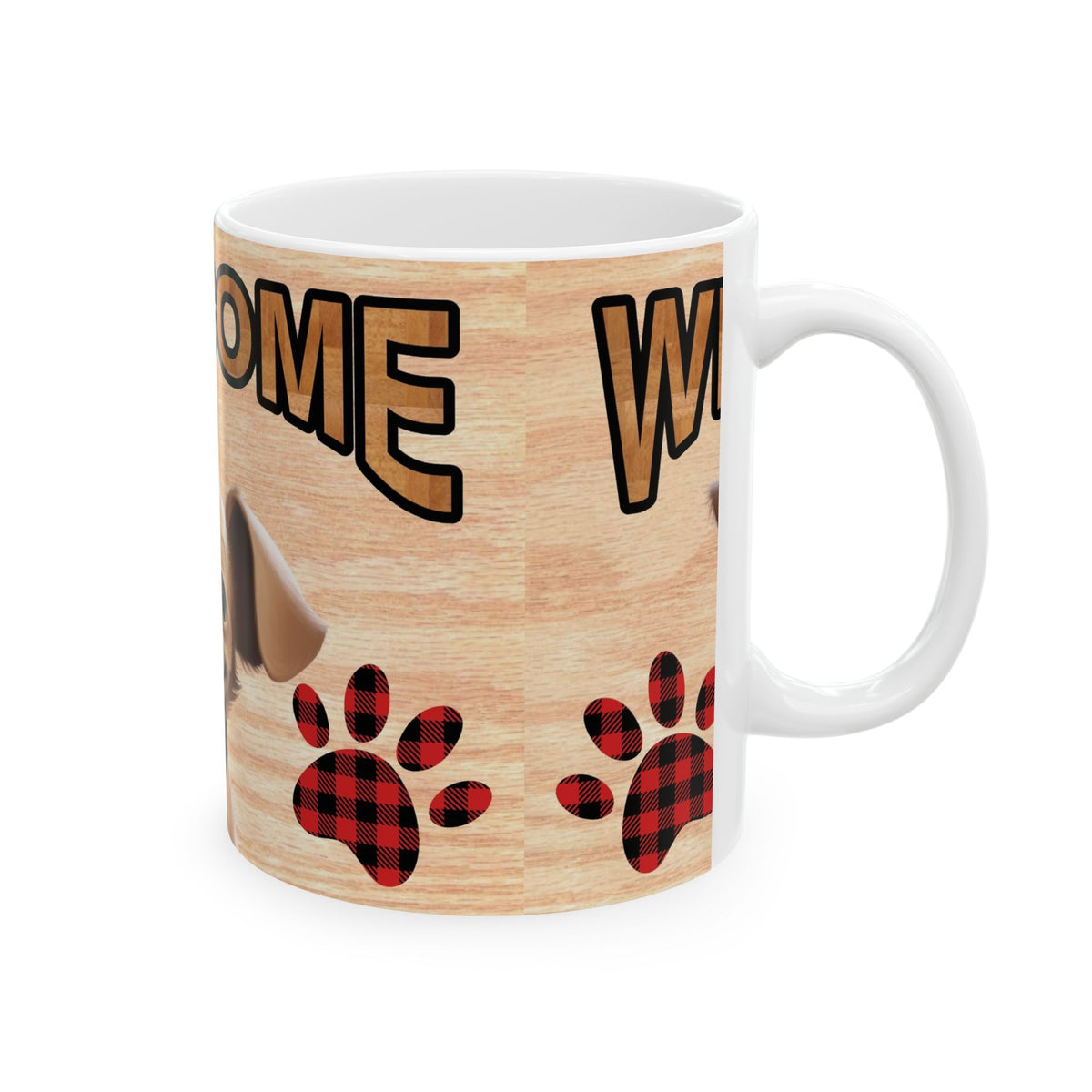 Welcome Dog Illustration Ceramic Mug – Cute Paw Print Coffee Cup 11oz    Item #833276