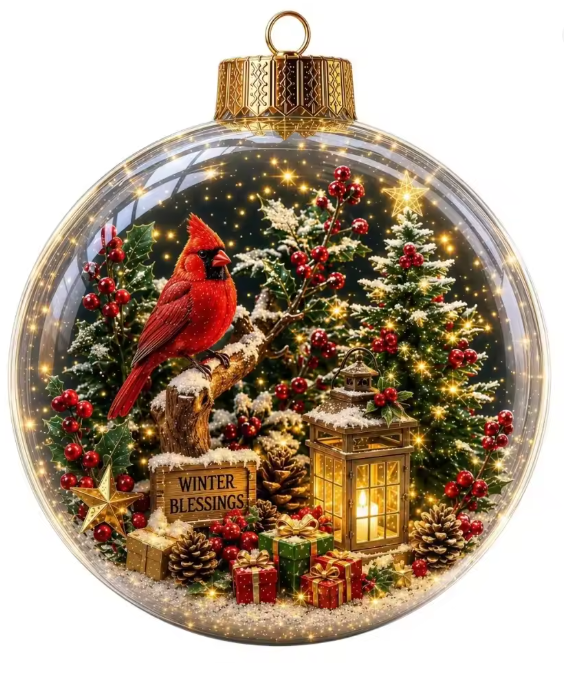 Santa's Creations Acrylic Christmas Cardinal Ball Ornament With Light