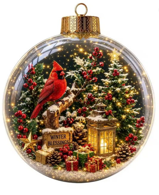 Santa's Creations Acrylic Christmas Cardinal Ball Ornament With Light