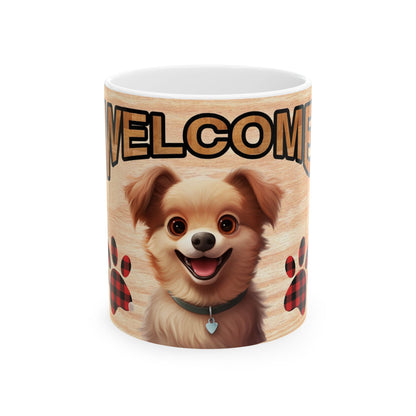 Welcome Puppy Ceramic Mug — Cute Dog Paw Print Coffee Cup 11oz   Item #67023