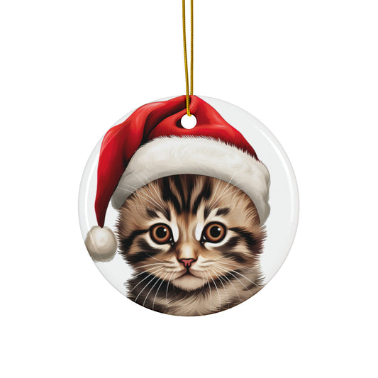 Ceramic Ornament - Bengal Kitten With Santa Hat      Item #8612793