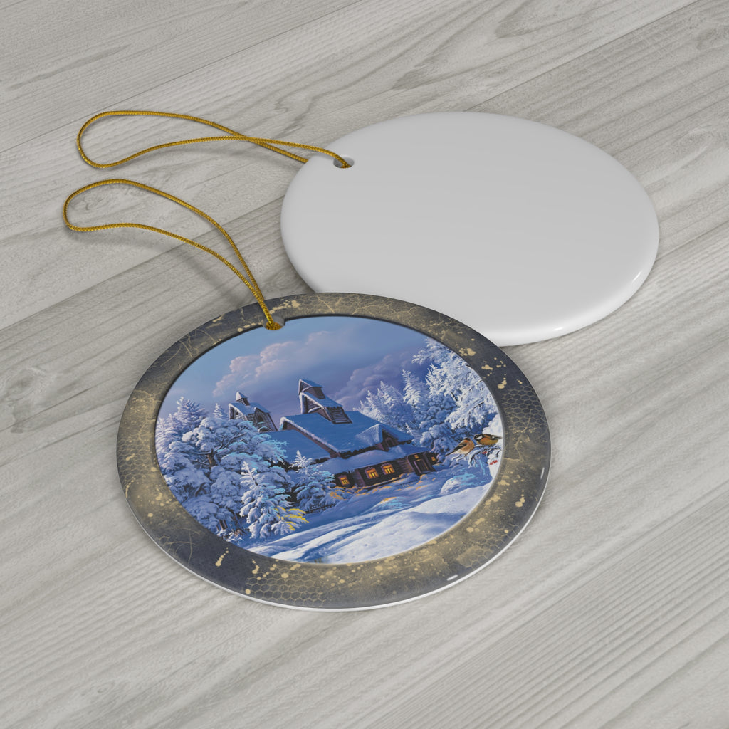 Winter Scene Ceramic Disc Ornament          Item #4026058