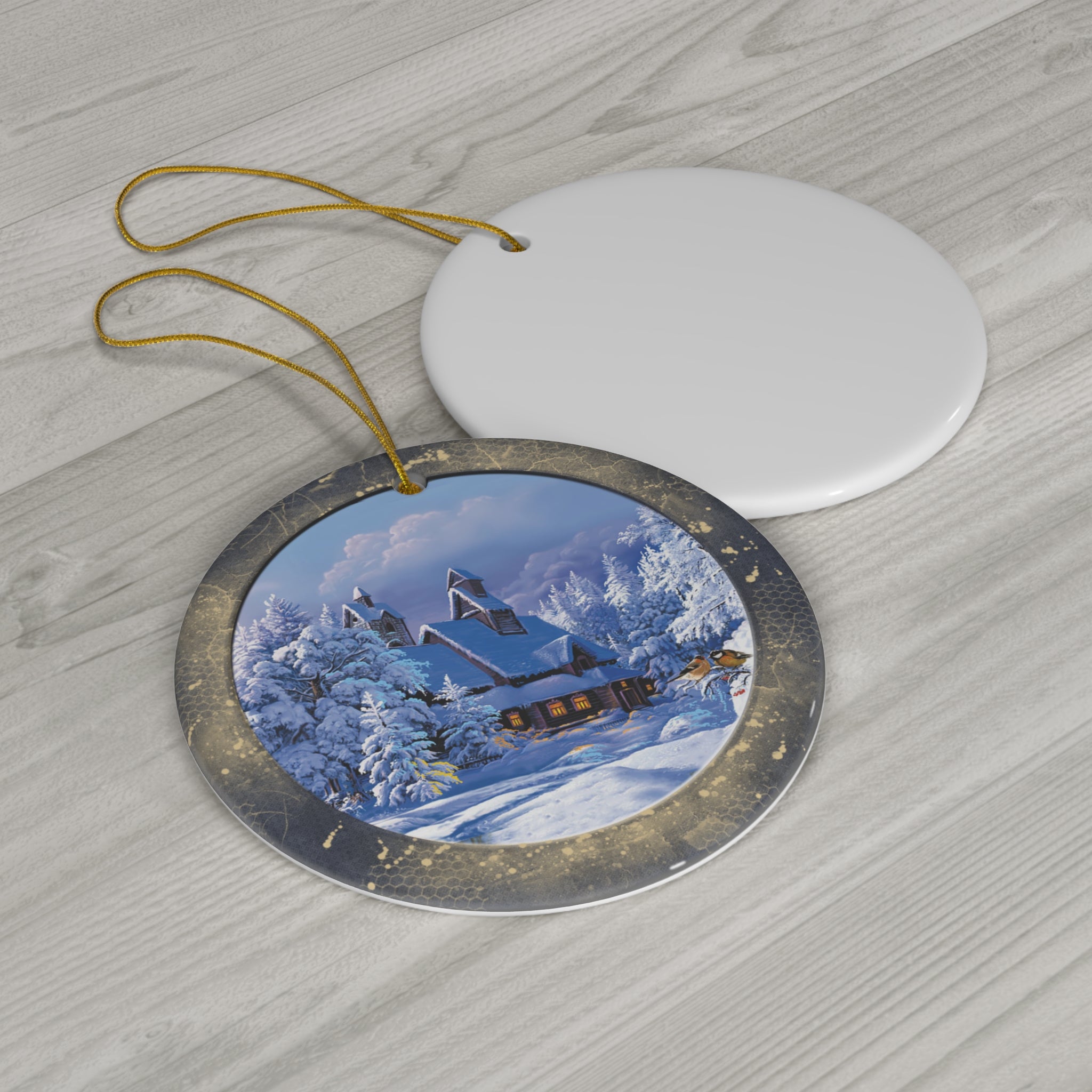 Winter Scene Ceramic Disc Ornament          Item #4026058
