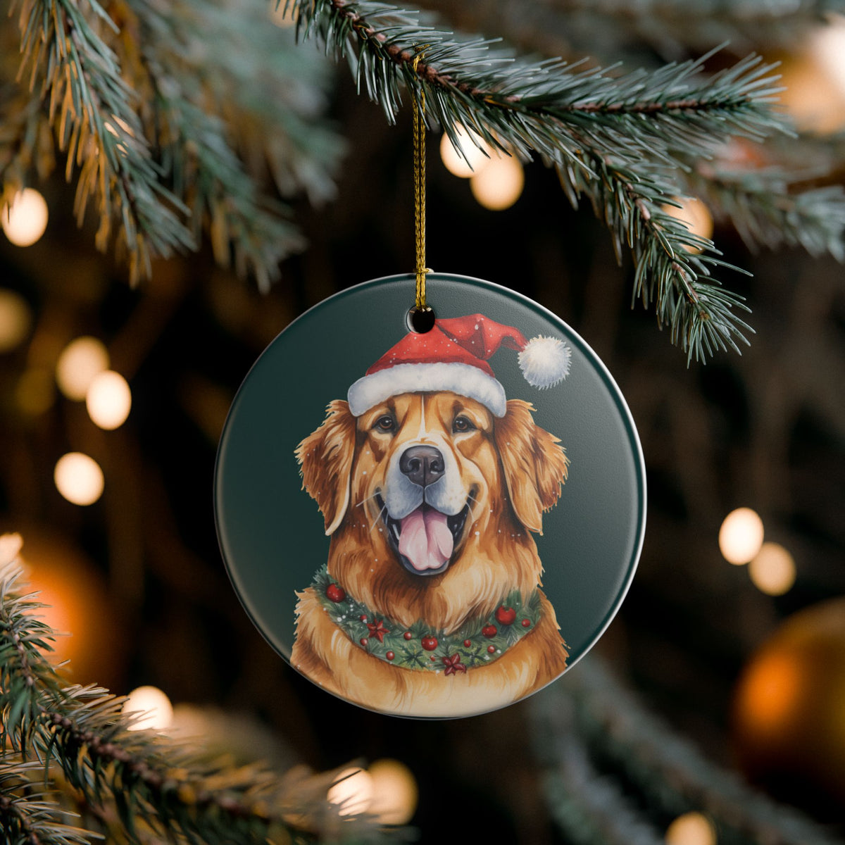 Christmas Golden Retriever Ceramic Ornament   Item #101161