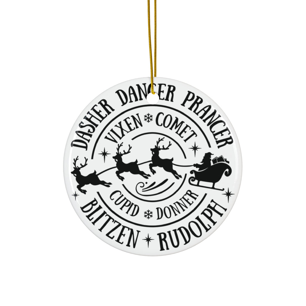 Santa's Reindeer Ceramic Disc Ornament        Item #591751