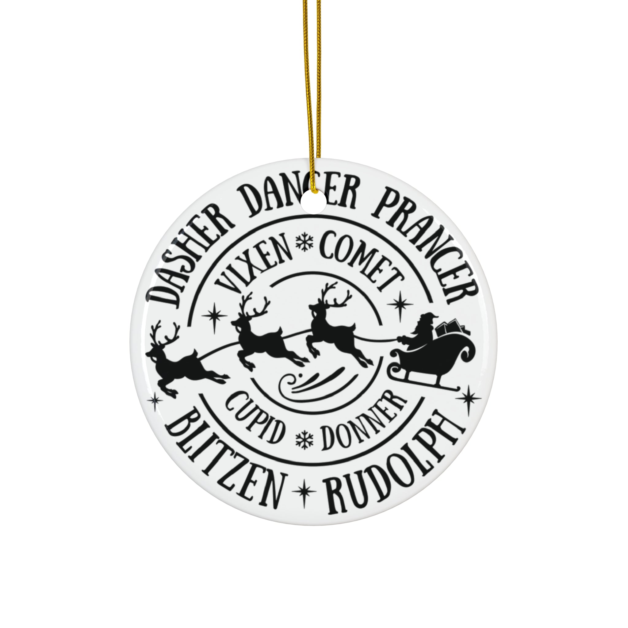 Santa's Reindeer Ceramic Disc Ornament        Item #591751
