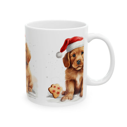 Christmas Puppy Ceramic Mug — Cute Golden Retriever Puppy in Santa Hat 11oz   Item #510175
