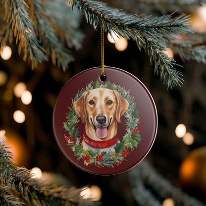 Festive Dog With Christmas Wreath Ceramic Ornament   Item #484209