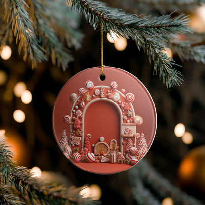 Christmas Candy Cane Gingerbread Arch Ceramic Ornament   Item #629028