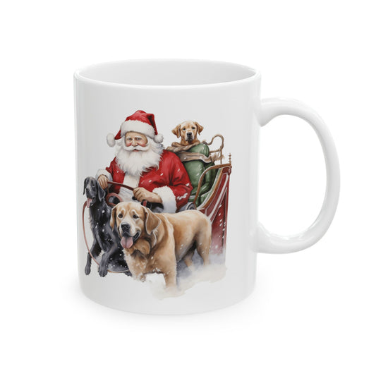Vintage Christmas Santa and Doggie Reindeer Ceramic Mug 11oz  Item #54636