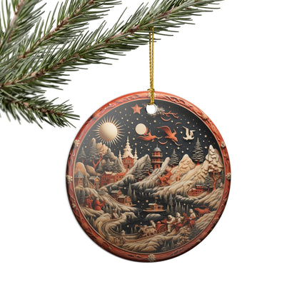 Ceramic Christmas Ornament – Enchanted Winter Village Scene    Item #526725
