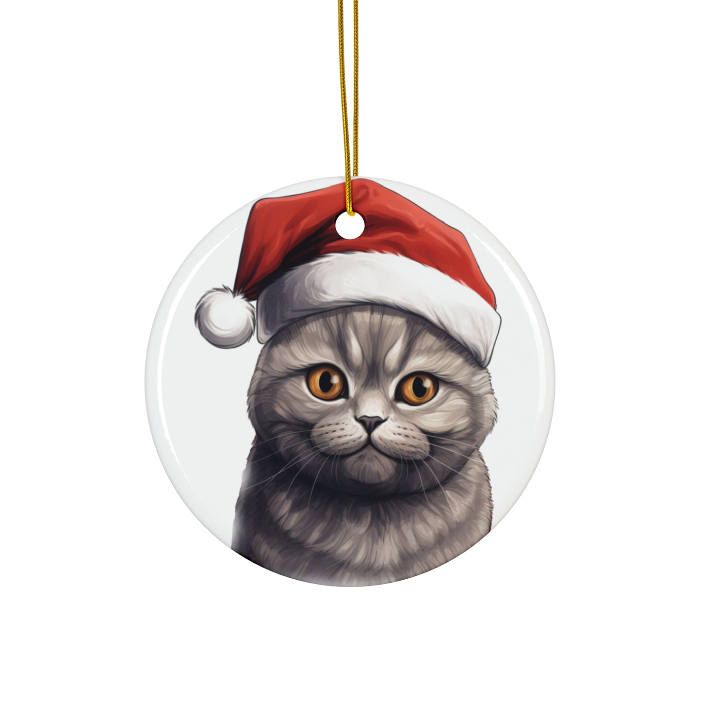 Scottish Fold Cat With Santa Hat Ceramic Ornament       Item #7068266