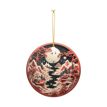 Japanese Moonlit Mountain Landscape Ceramic Ornament    Item #956651