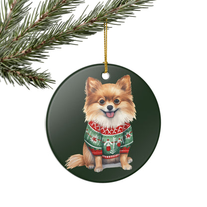 Christmas Dog Ornament – Cute Pomeranian in Festive Sweater   Item #436184