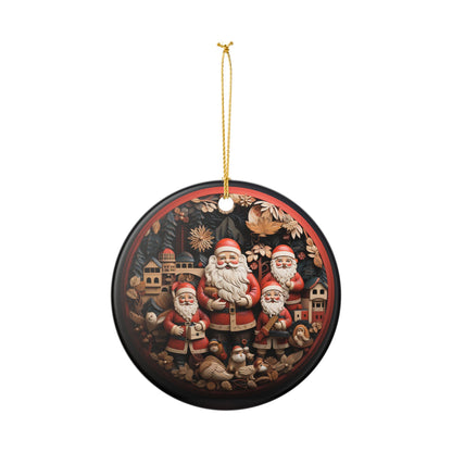 Vintage Santa Claus Family Christmas Ceramic Ornament    Item #28437