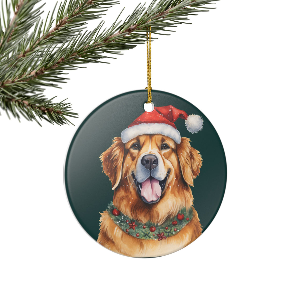 Christmas Golden Retriever Ceramic Ornament   Item #101161