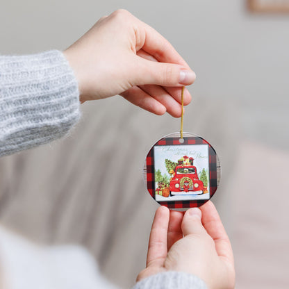 Christmas Ceramic Ornament – Red Truck, Christmas Tree & Buffalo Plaid Home Decor  Item #387294