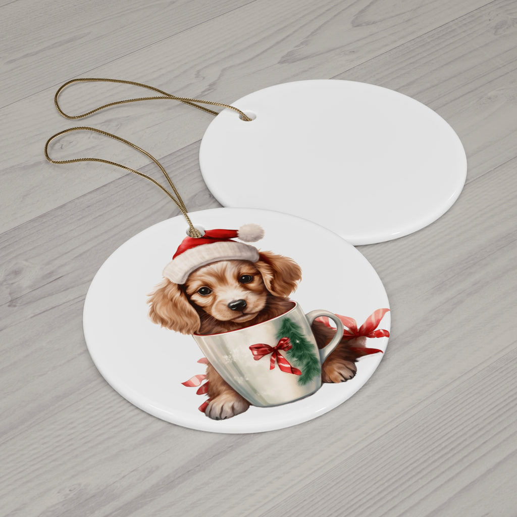 Christmas Dog Ceramic Disc Ornament             Item #9052869