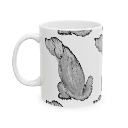 Dog Sketch Pattern Mug — Black & White Pawprint Ceramic Coffee Cup 11oz  Item #46642