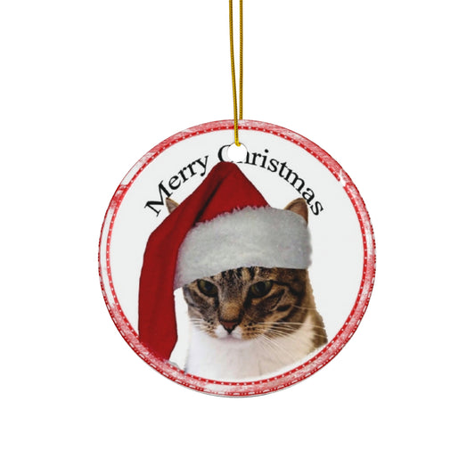 Merry Christmas Cat Ceramic Disc Ornament        Item #4677999