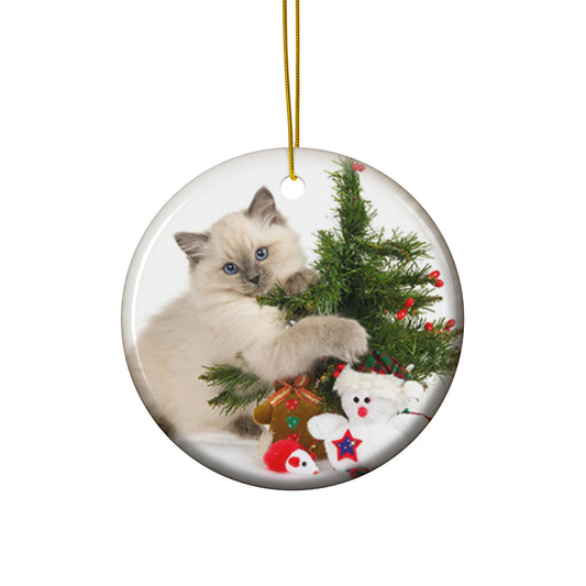 Christmas Cat Ceramic Disc Ornament        Item #4751444