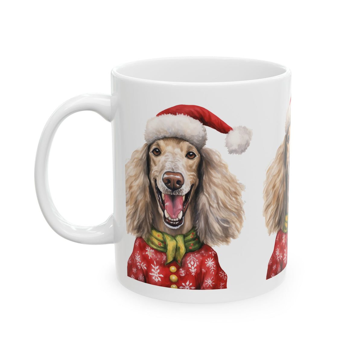 Christmas Poodle Mug — Festive Dog in Santa Hat Holiday Coffee Cup 11oz   Item #850611