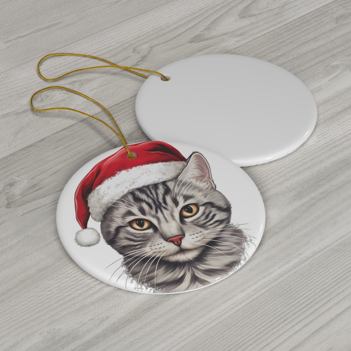 Egyptian Mau Cat With Santa Hat Ceramic Ornament     Item #5467791