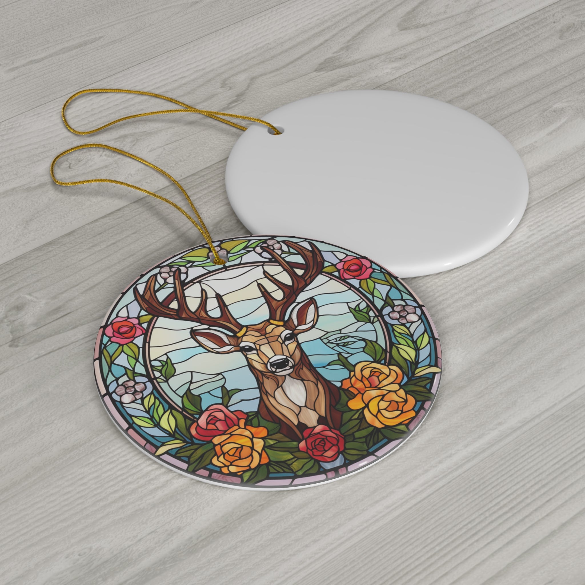 Christmas Deer With Flowers Ceramic Ornament         Item #7100729 - Buckshot's Bargain Barn