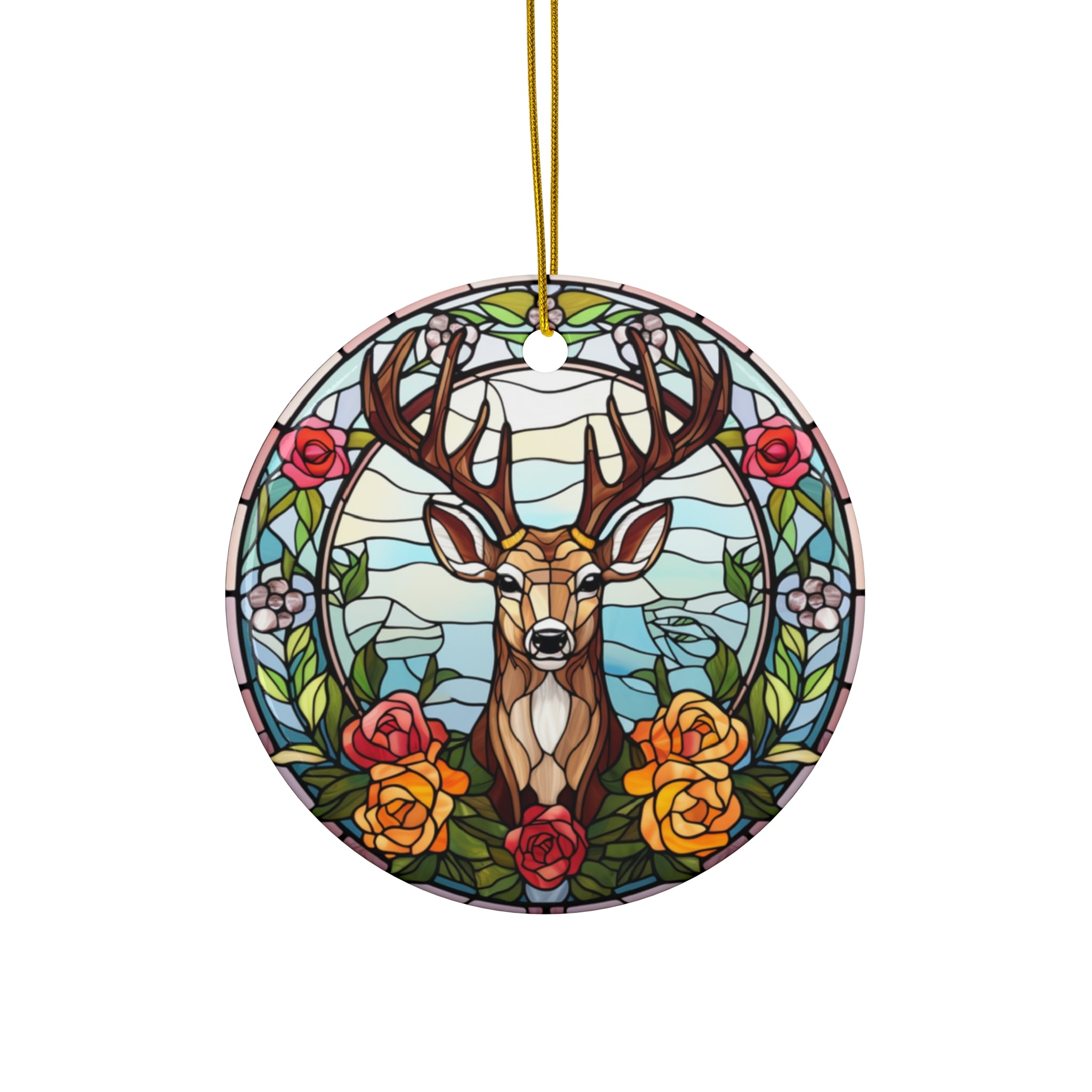Christmas Deer With Flowers Ceramic Ornament         Item #7100729 - Buckshot's Bargain Barn