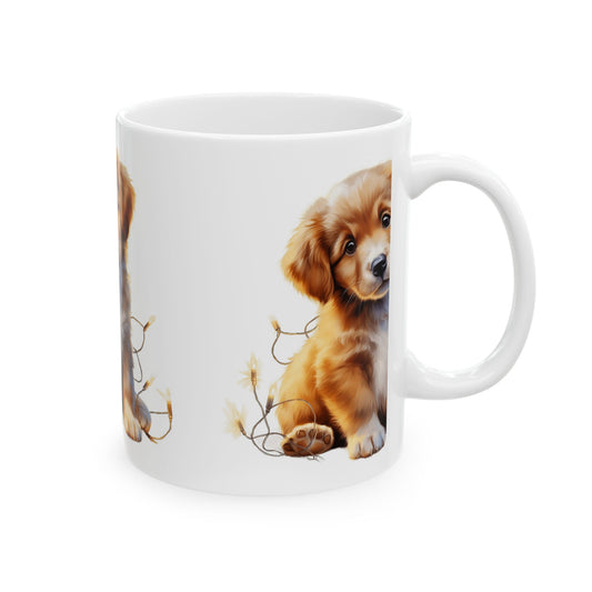 Cute Puppy Ceramic Mug — Adorable Brown Puppy Coffee Cup, Dog Lover Gift 11oz   Item #67075