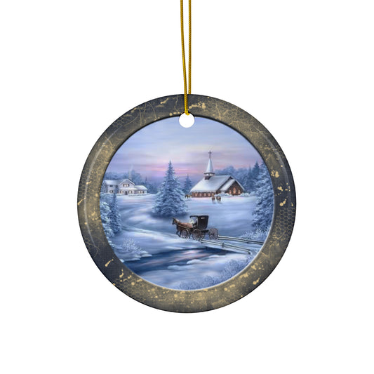 Winter Scene Ceramic Disc Ornament       Item #3182928