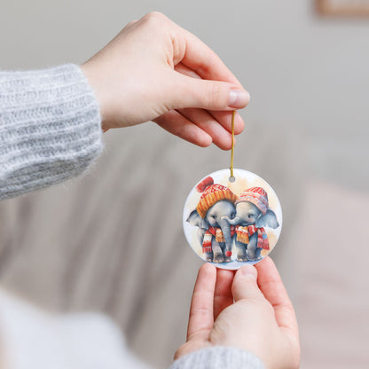 Adorable Winter Elephant Friends Ceramic Ornament    Item #604566