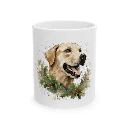Holiday Dog Ceramic Mug — Festive Wreath Dog Coffee Cup 11oz  Item #273317
