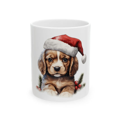 Christmas Puppy Mug — Cute Puppy in Santa Hat Ceramic Coffee Mug 11oz  Item #779956
