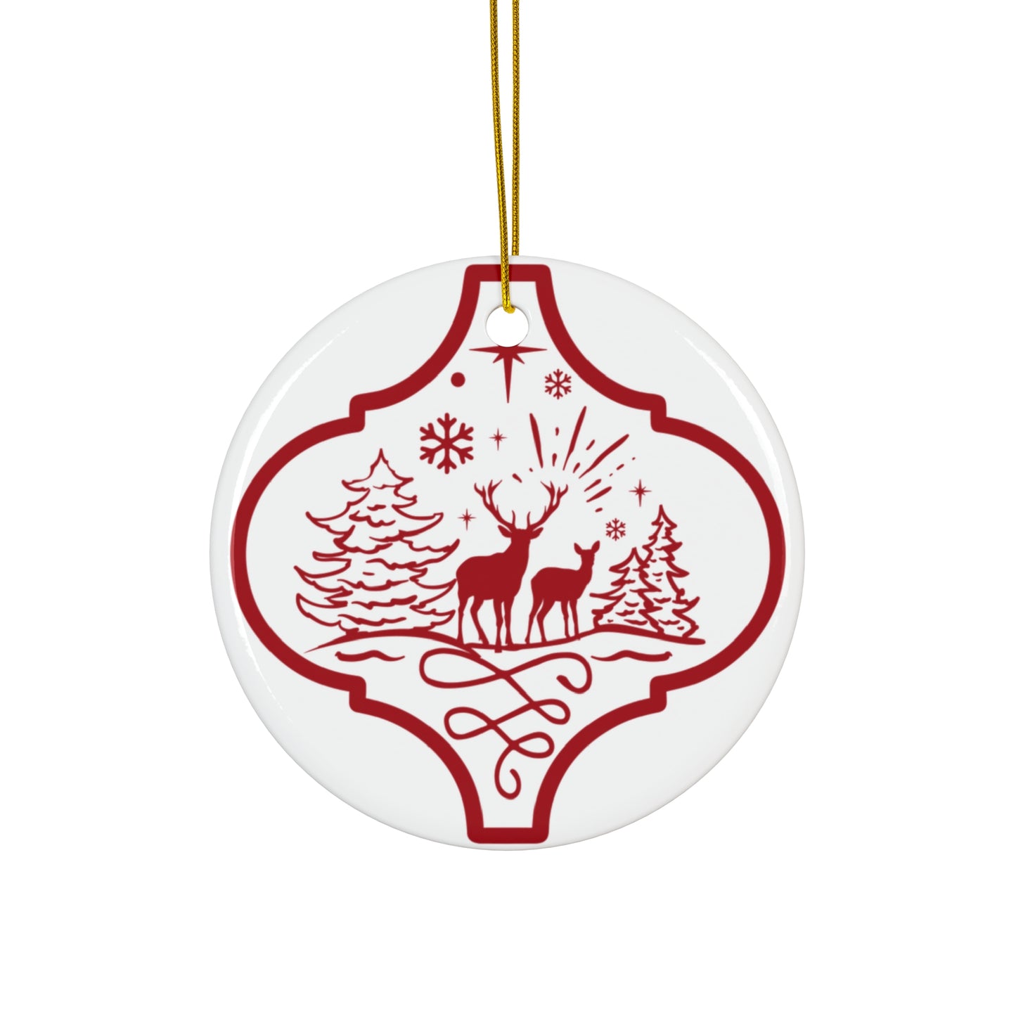 Deers In The Snow Ceramic Disc Ornament        Item #3092534