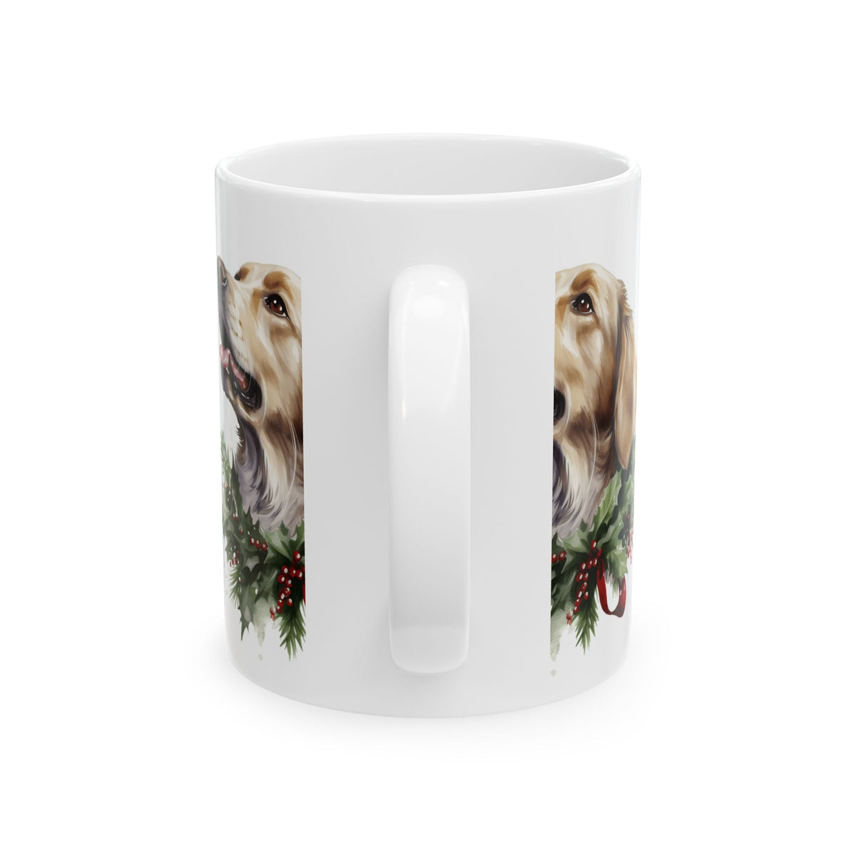 Golden Retriever Holiday Mug — Christmas Wreath Ceramic Coffee Cup 11oz   Item #957241