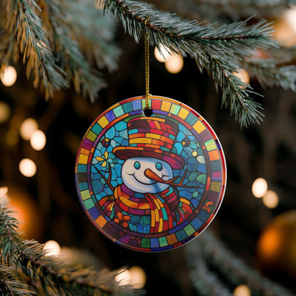 Stained Glass Snowman Ceramic Ornament   Item #61321