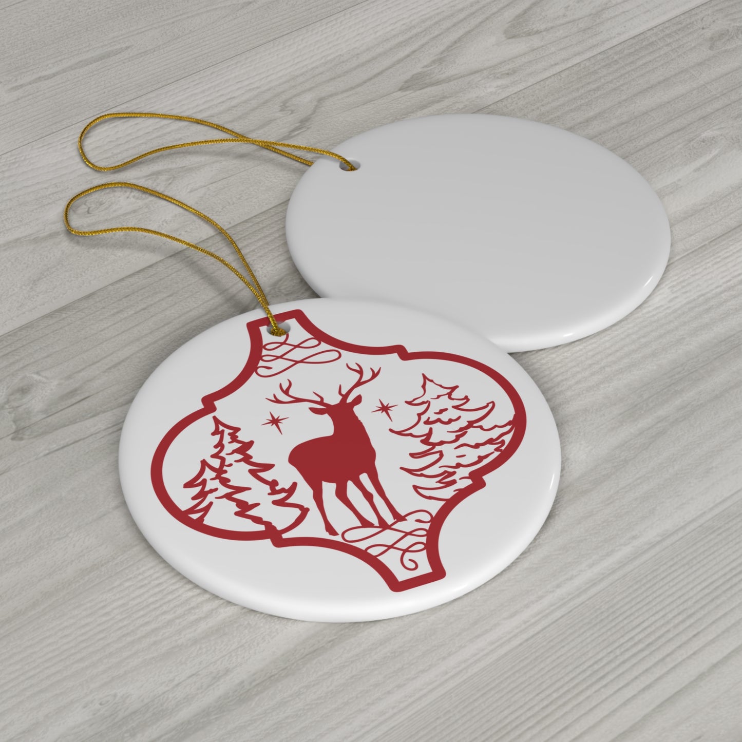 Deer And Trees Ceramic Disc Ornament        Item #7180519