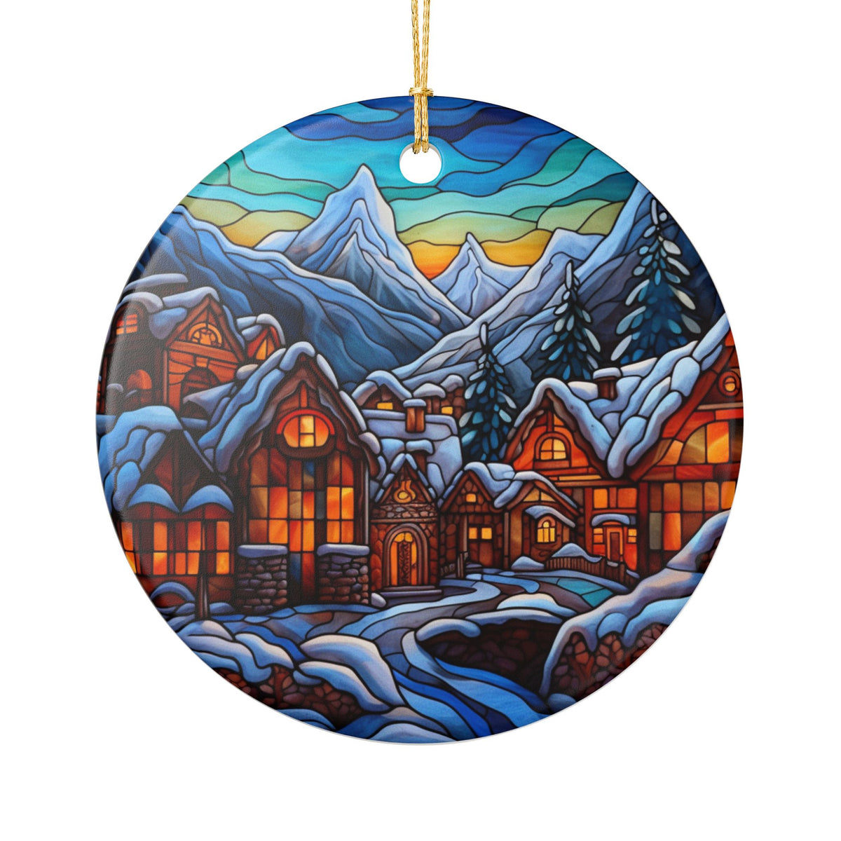 Winter Mountain Village Ceramic Ornament    Item #422194