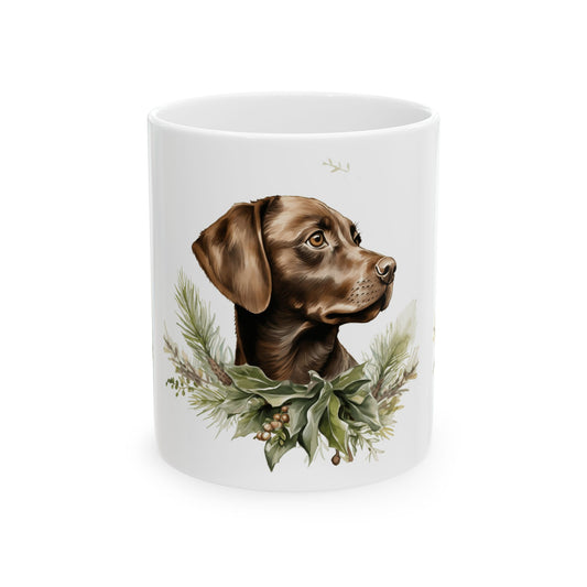 Chocolate Labrador Christmas Mug — Holiday Dog Portrait Ceramic Coffee Cup 11oz  Item #96007
