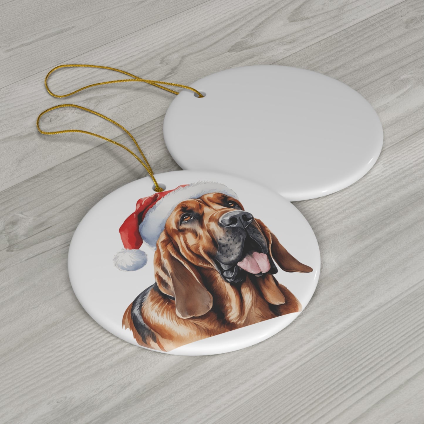 Bloodhound Dog With Santa Hat Ceramic Disc Ornament         Item #8516139